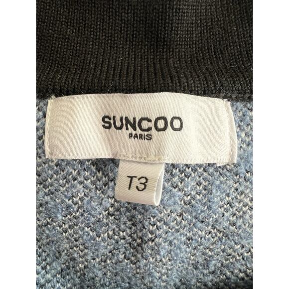 SUNCOO Paris Diane Blue Plaid Knit Boucle Cardigan Jacket Blazer Sz T3 US L - Picture 9 of 14